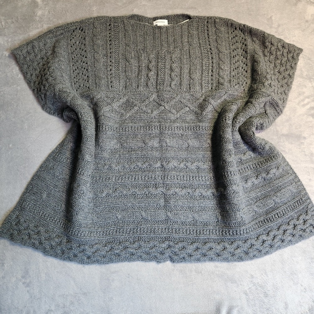 Nordstrom Wool Cashmere Poncho Gray Cable Knit One Size Quiet Luxury Sweater